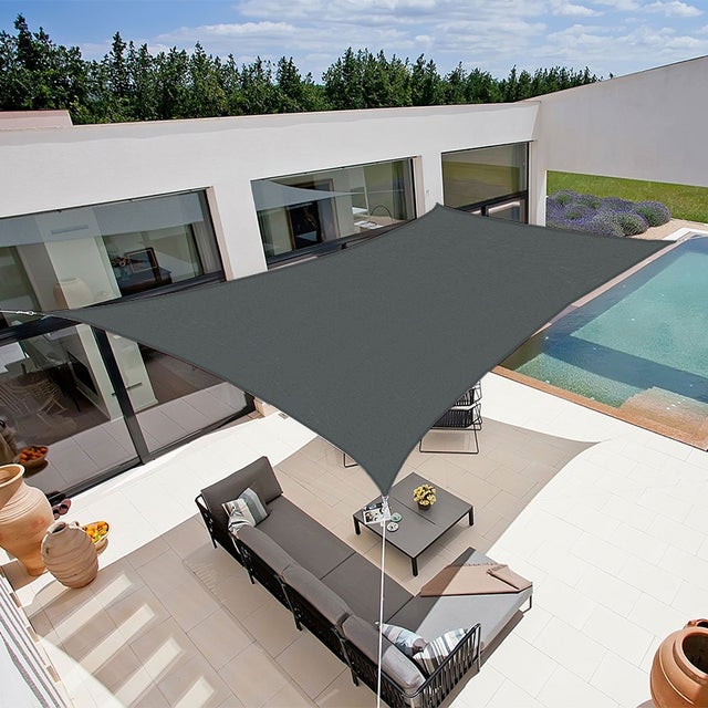 Voile d'ombrage 4 x 3 m rectangulaire 280g/m² - Haute densité résistante au vent - Tissu micro-aéré - Gris