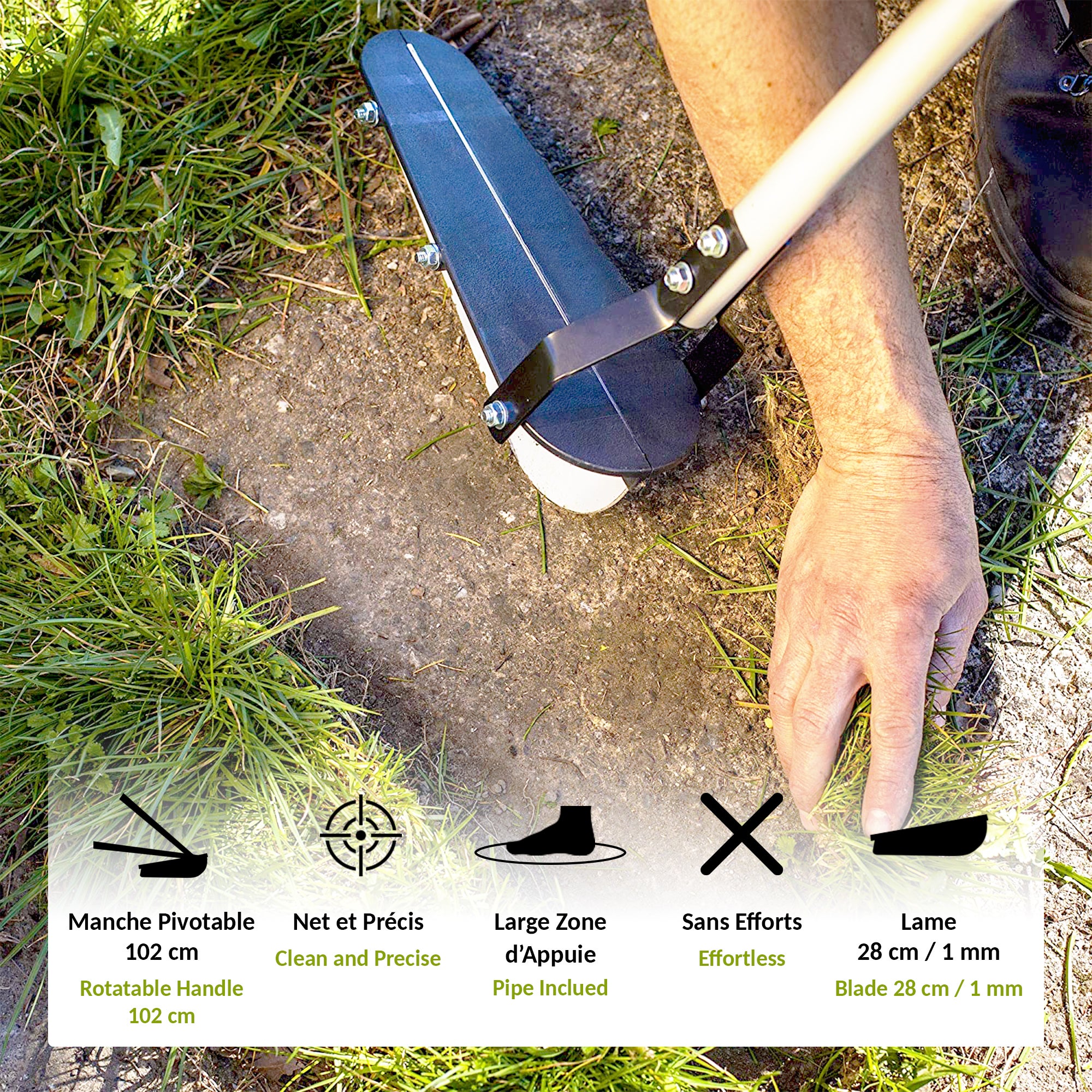 Dresse Coupe Bordure Manuel FISHTEC Acier Inoxydable Manche Pivotable Finition Pelouse Jardin - 3