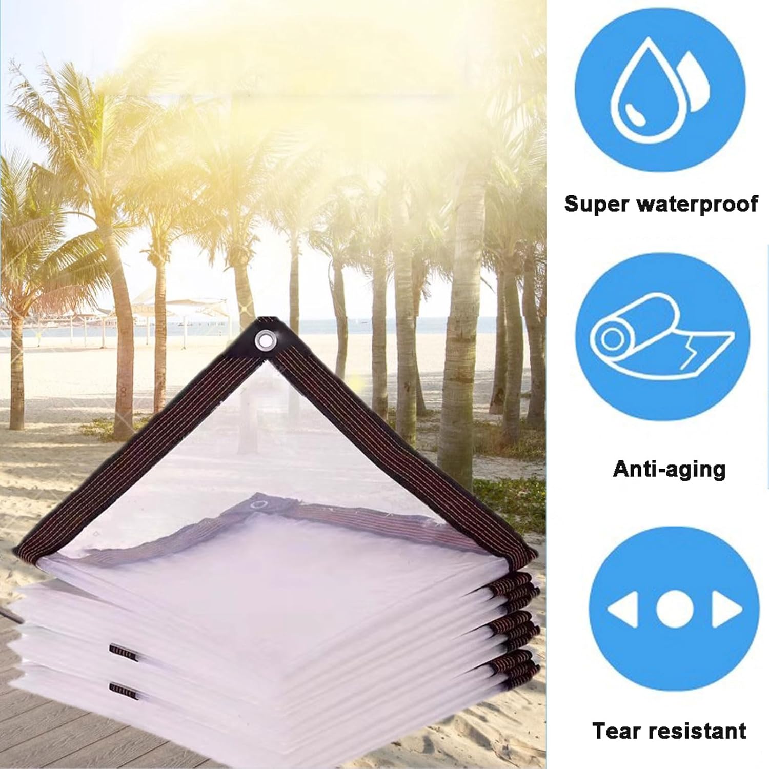 Bâche Transparente Imperméable 3x3M - Toile d'Protection Multi-Usages avec Œillets - Anti-Pluie, Isolante, Anti-Froid et Anti-Poussière (0.12mm) - 7