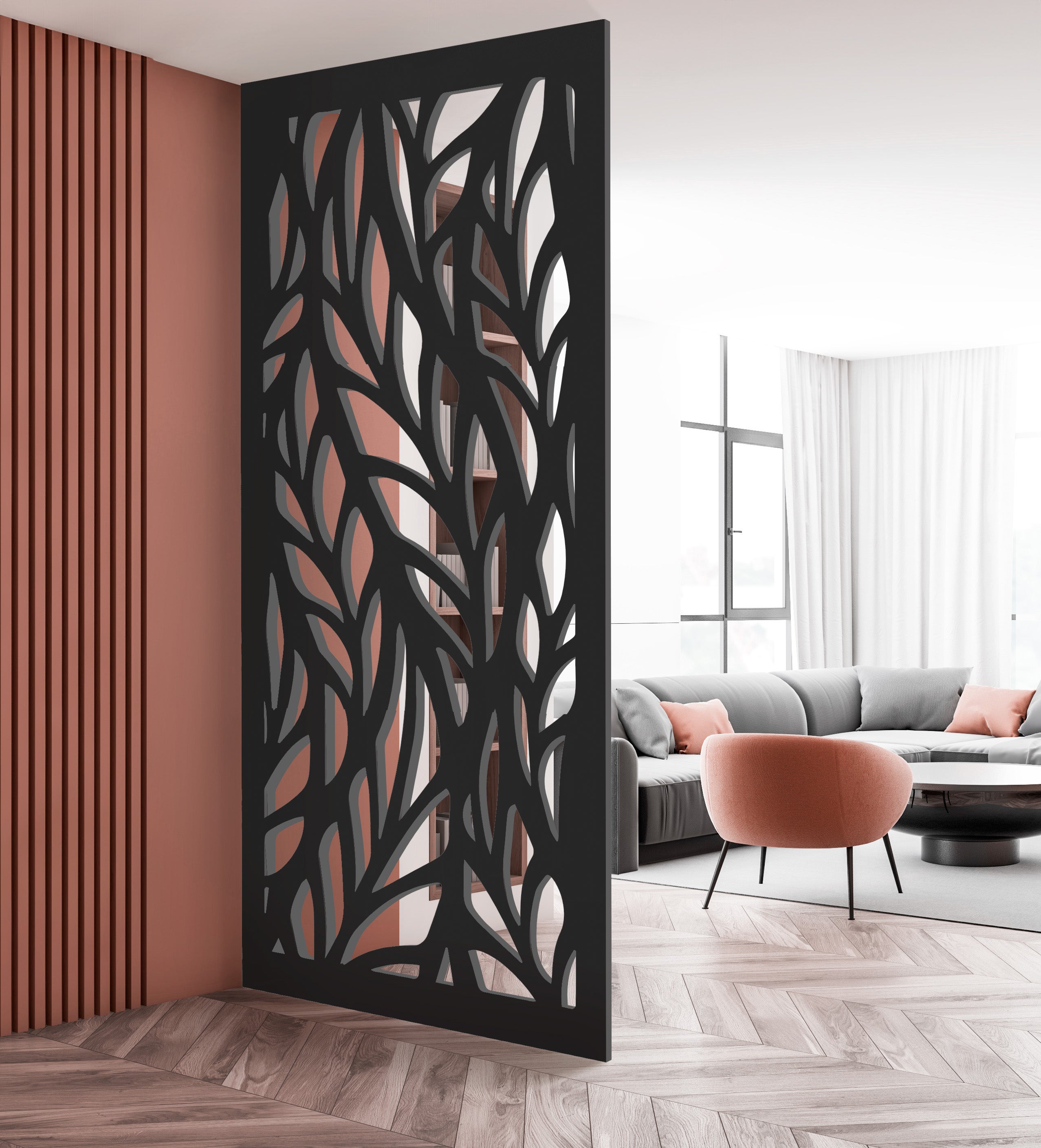 Tabique separador de madera tipo celosía decorativa paon roble l.100 x h.250 x p. 1.9 cm