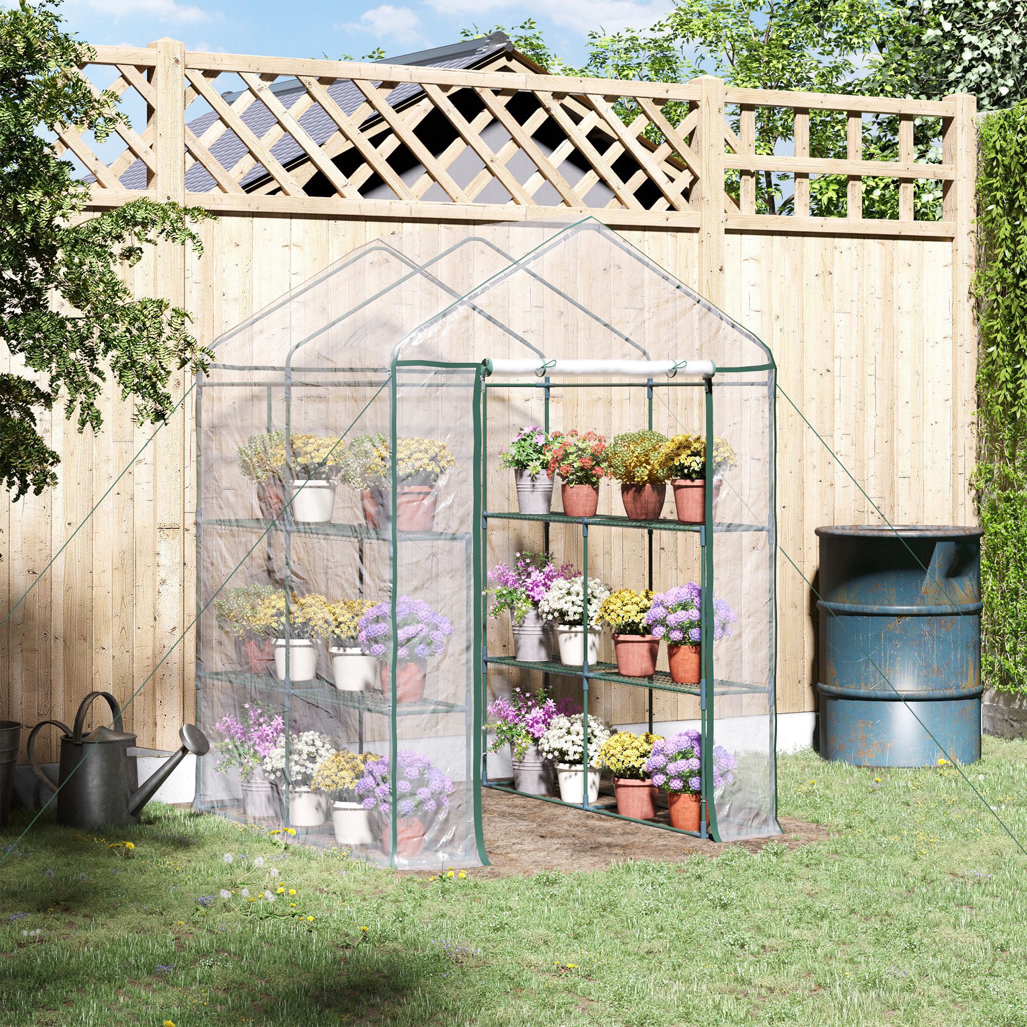 Serre de jardin extérieure en PVC transparent, serre balcon avec étagères pour plantes maraîchères de 1,43 x 1,43 x 1,95 m - 4