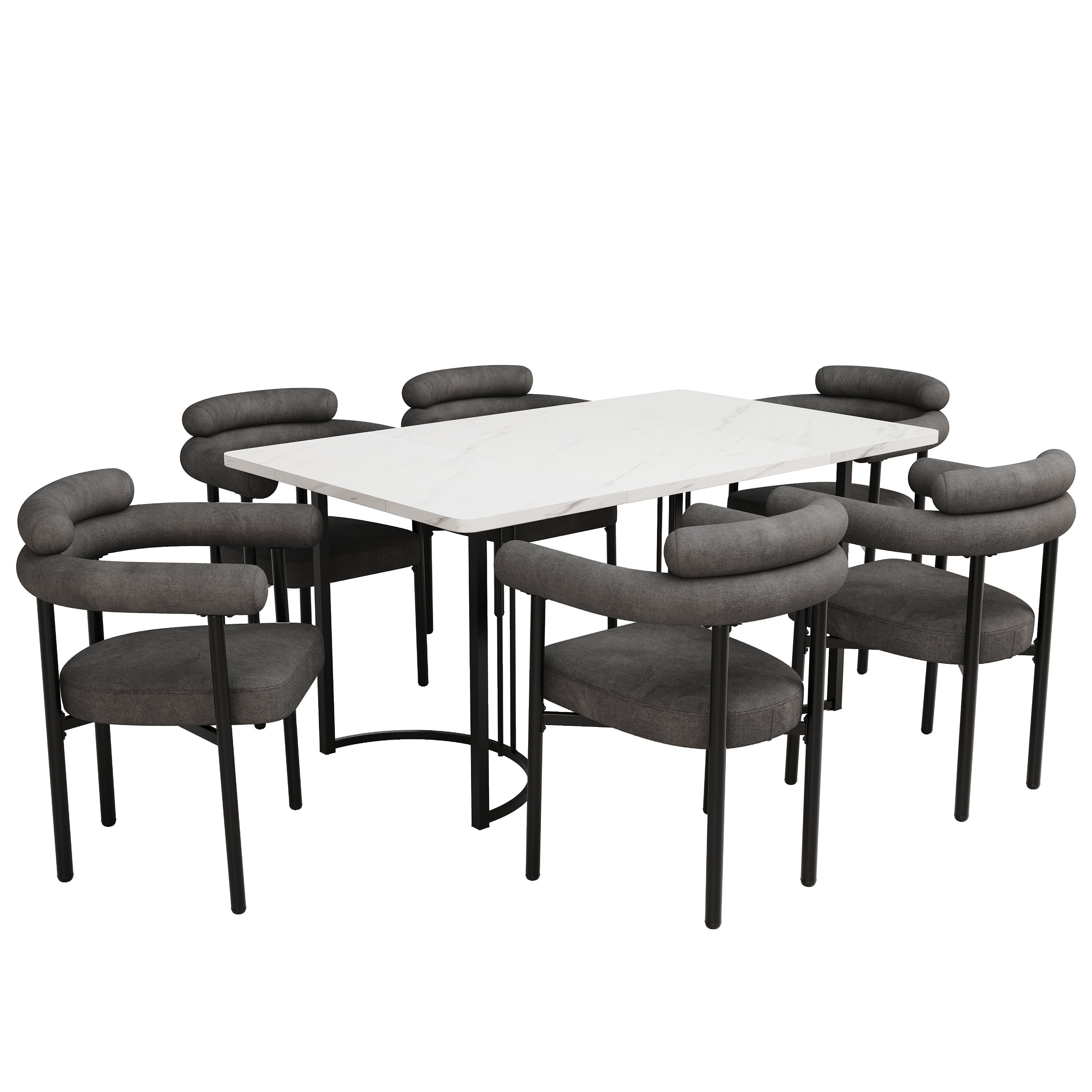 Ensemble table à manger et 6 chaises de salle à manger en velours - 140 x 80 x 75 cm - MDF et pièds en métal - Noir - 3