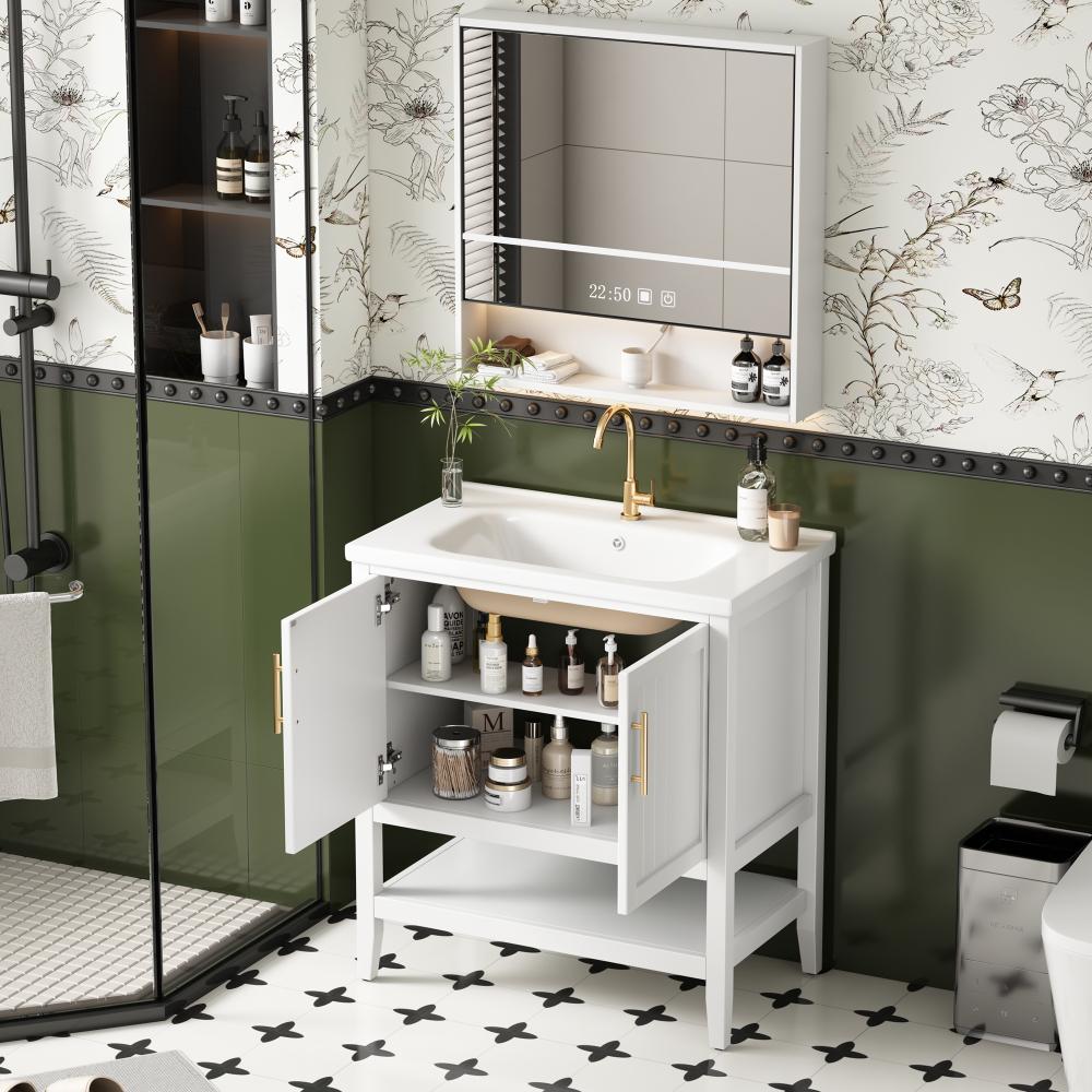 Meuble Salle de Bain 80 cm avec Vasque en Céramique, Armoire Blanche au Sol, Design Élégant, Facile à Installer - 80×47×90cm - 8