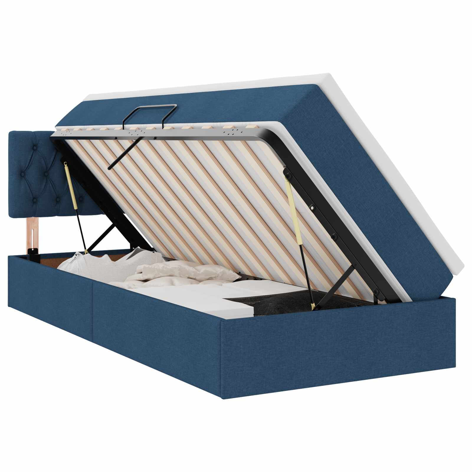 Lit avec rangement et matelas, bleu, 90 x 190 cm, velours - 2