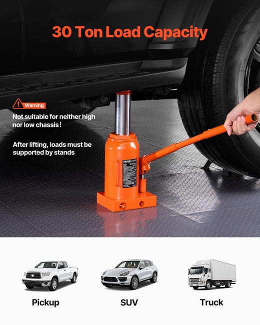 Cric Idraulico A Bottiglia VEVOR 30T - Portata 285-475 Mm, Maniglia Lunga 3 Sezioni, Per Auto E Camion - Foto 5