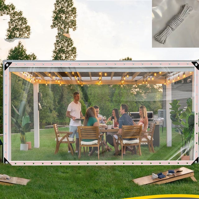 Lona transparente de 3 x 4 m con ojales, resistente a la lluvia para jardín exterior, lona de vinilo transparente para toldos, plantas y camping