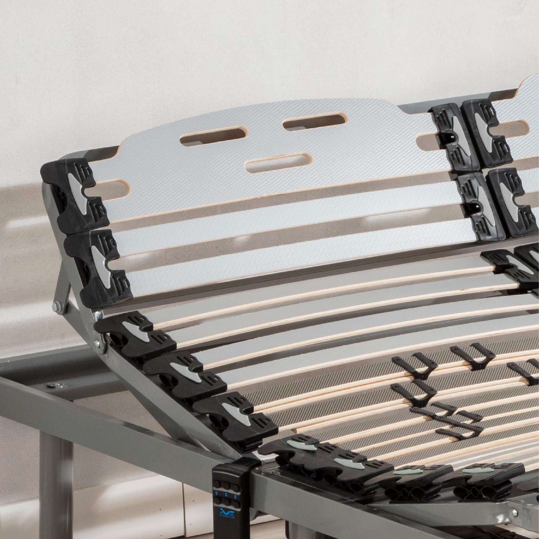 Nalui Somier articulado 90x180 cm ProCare Gris con Mando ProCare, 11 Láminas Madera de Haya de 10 cm y Estructura de Acero - 4