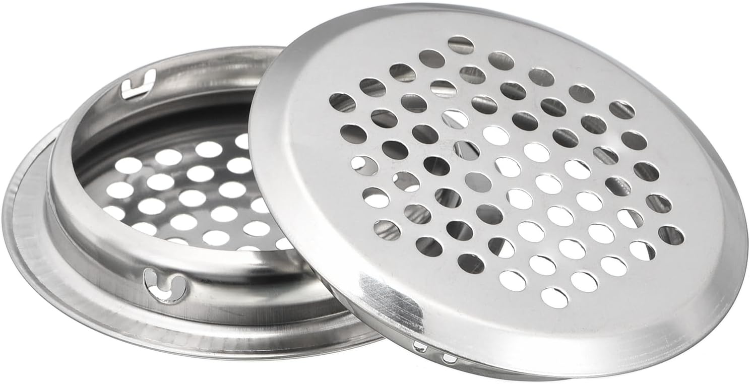 20 srebrnych kratek wentylacyjnych, kratki gzymsowe okrągłe o średnicy 53mm, wykonane ze stali nierdzewnej, odpowiednie do szafek kuchennych i szaf.