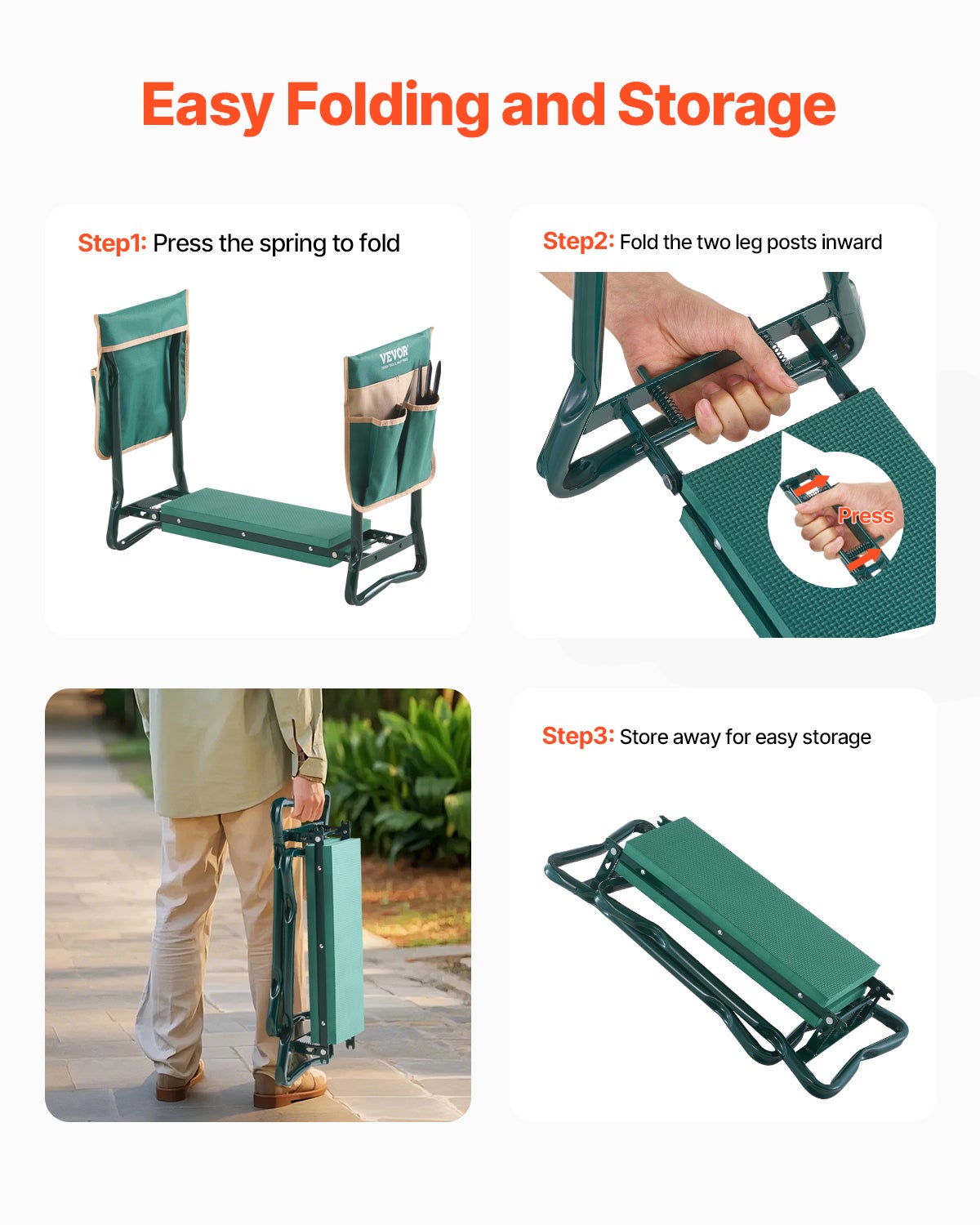 Tabouret Agenouilloir de Jardin VEVOR Coussin Large en EVA 150 mm Banc de Jardinage Pliable Charge 150 kg Siège Polyvalent Confortable,Personnes Âgées - 6