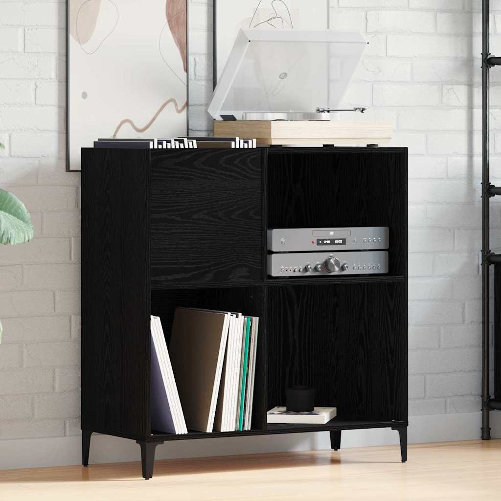 Mueble para discos de vinilo roble negro 84,5 x 38 x 89 cm