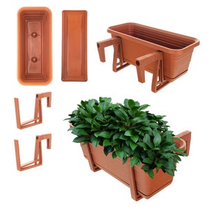 Fioriere Da Balcone Con Staffe - Set 2 Vasetti Rosso E Bianco - Foto 2