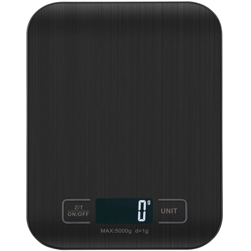 Profesjonalna elektroniczna waga kuchenna, 5 kg – precyzyjny pomiar co do grama, z wyświetlaczem LCD i funkcją tarowania. (Czarna – 5 kg)