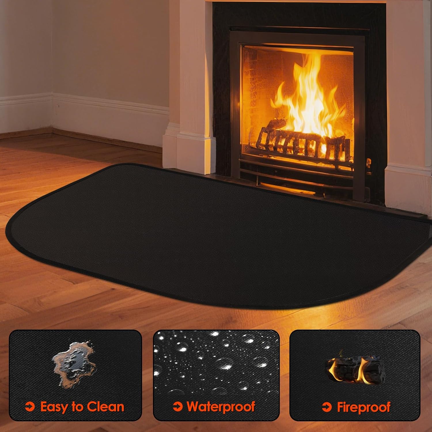 Tapis de cheminée ignifuge - 100 x 60 cm - Tapis ignifuge pour poêle à bois - Pour protéger le sol des étincelles - Noir - 5