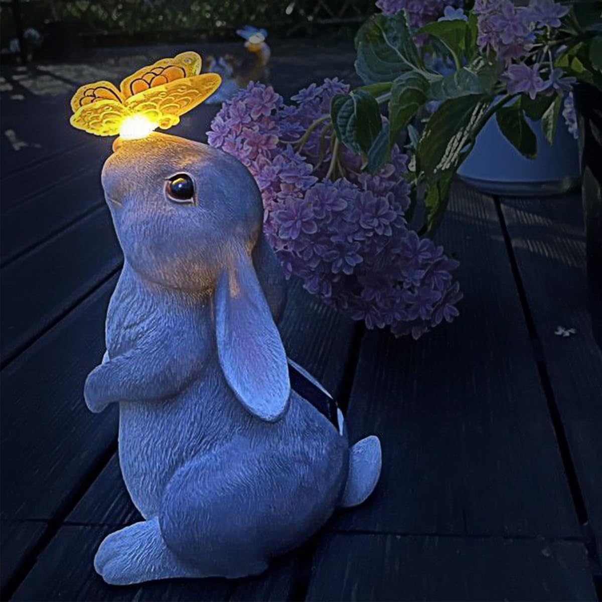 Cuteefun Coniglio Statua Solare da Giardino Ornamento Esterno, Decorazione Animale da Giardino con Luce Solare, Decorazioni con Coniglio per il Cortile, Regalo di Compleanno Donna Mamma per la casa