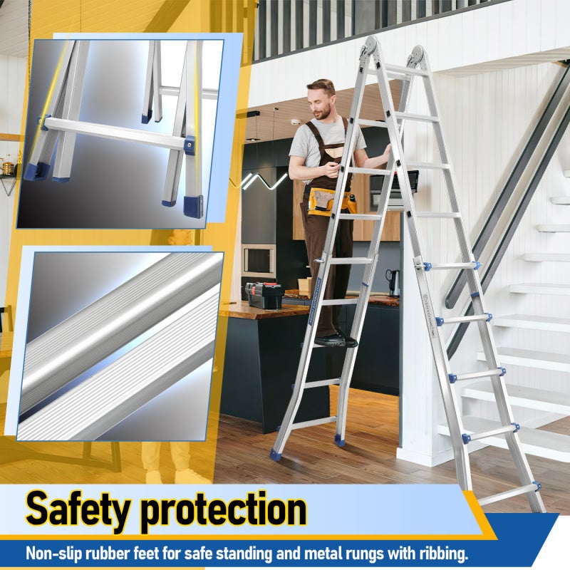Échelle Télescopique Escabeau Telescopique Multi-Fonction 4x5 marches Echelons Polyvalent - 6
