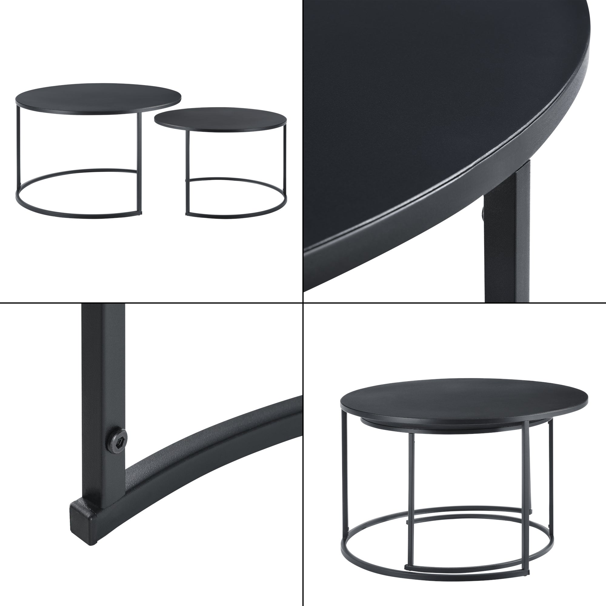 Lot de 2 Tables Basses Korenica Rondes Gigognes Noir [en.casa] - 7