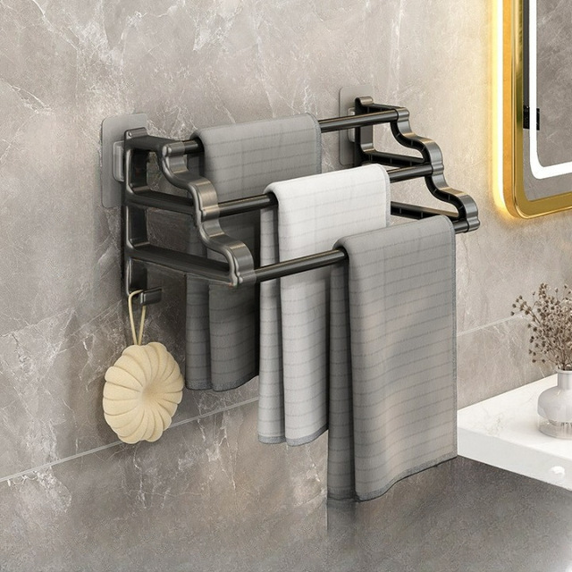 Wieszak na ręczniki, wieszak łazienkowy bez wiercenia, drążek na ręczniki, półka łazienkowa, wieszak na ręczniki pod umywalkę, czarny 40 cm