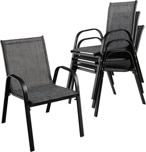 Lot de 4 Chaises de Jardin Extérieur Métal et Textilène, Fauteuil de Jardin Empilable avec Accoudoirs et Dossier, 56x70x84cm, Charge 150kg, Gris