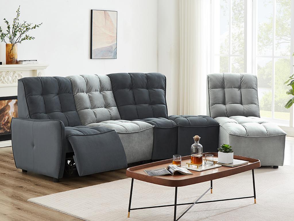 Kanapa narożna modułowa z funkcją relax z jasnoszarego i antracytowego weluru ALFORD