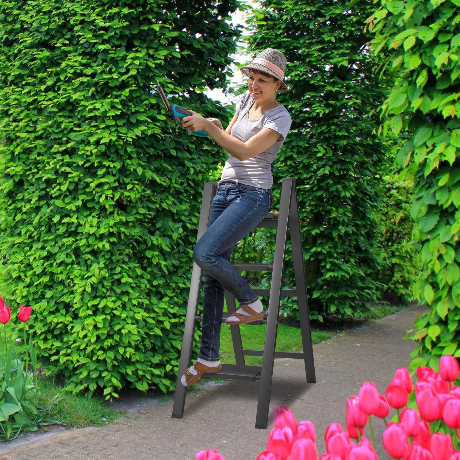 Escabeau Pliant,Échelle en alliage d'aluminium 150kg capacité - 4 marches Noir, environ 110CM - 5