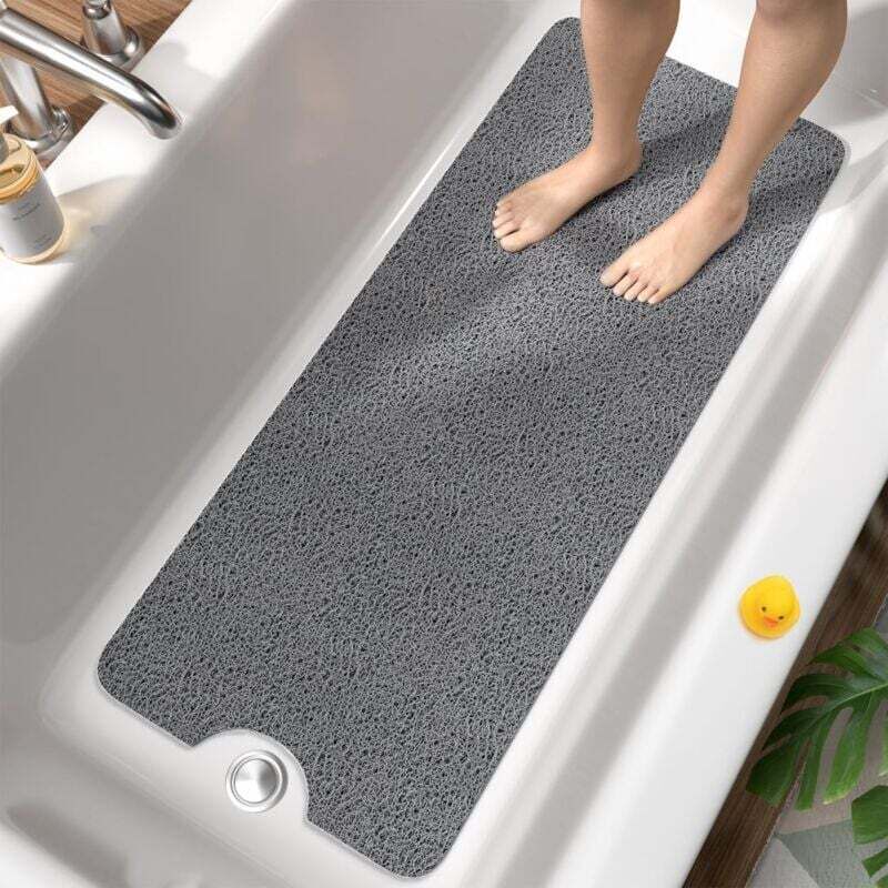 Covoraș de baie extra lung, antiderapant, din lufă moale din PVC, cu uscare rapidă, fără ventuză, gri, 100 x 40 cm