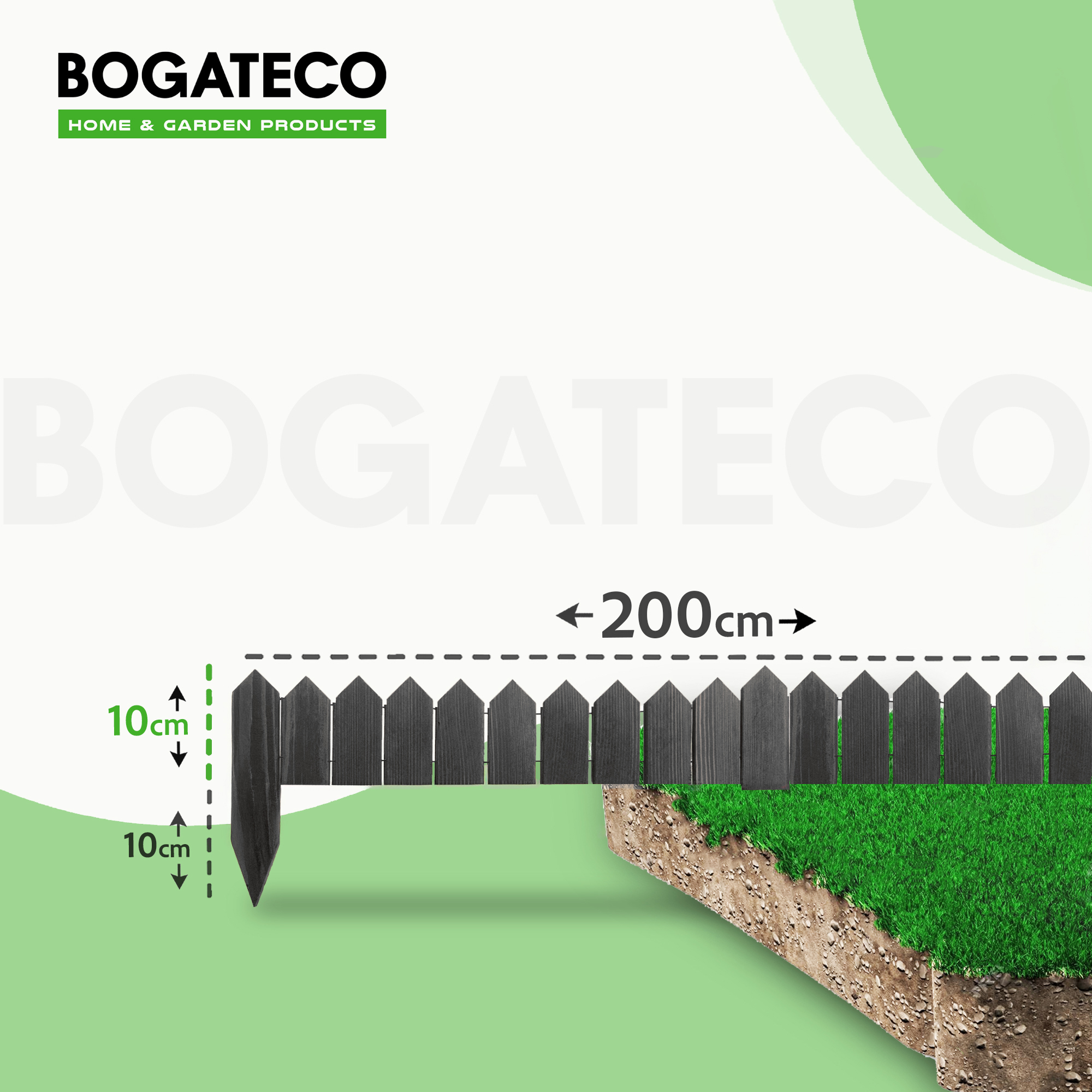 Rollborder lattes en bois | 10 cm de haut et 200 cm de long | Clôture en bois | Clôture parfaite comme bordure de jardin en osier | anthracite - 2