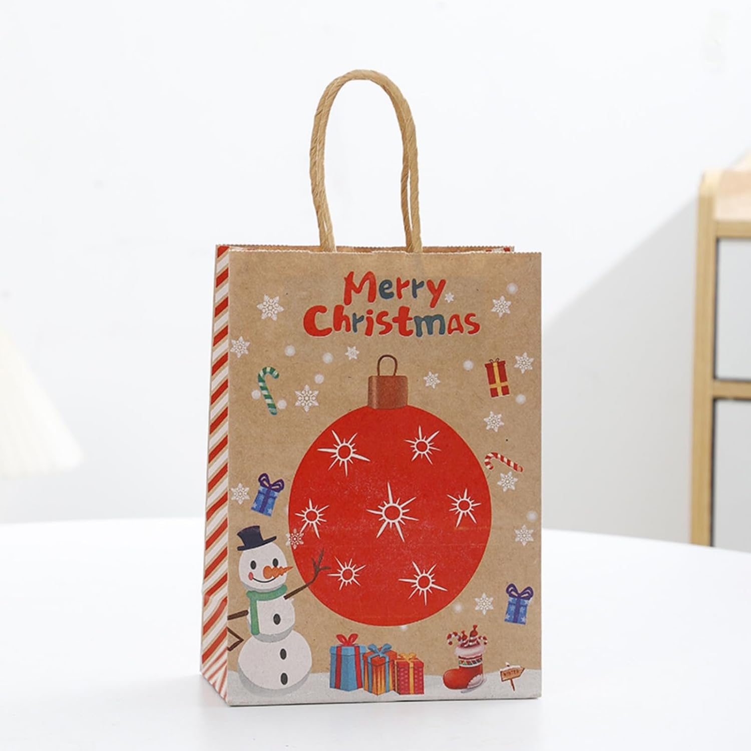 Zestaw 10 brązowych torebek prezentowych świątecznych z uchwytami - 27 x 21 x 11 cm - Papier kraft - Nadają się na prezenty i do pakowania pudełek