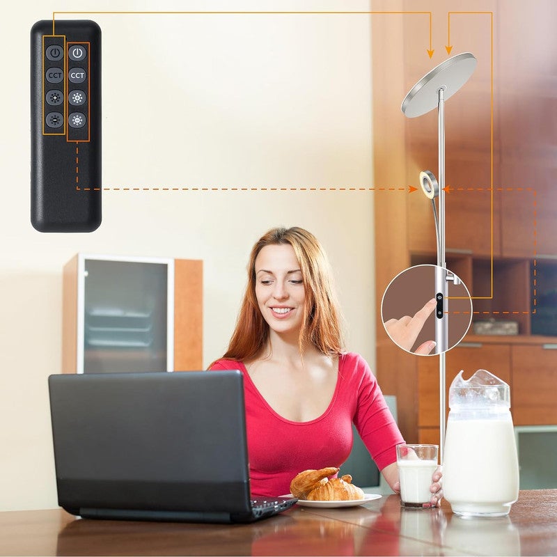 Amdelne Lampadaire LED, 30W+5W 2500LM, dimmable et couleur réglable 3000K-6000K, avec télécommande magnétique Nickel - 4
