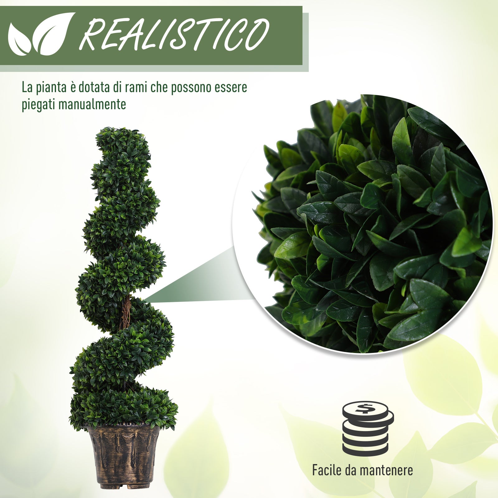 Buis artificiel spiralé de 120cm,plante d'intérieur et d'extérieur avec pot inclus,fausse plante pour la maison,le bureau,le salon,la décoration,vert - 8