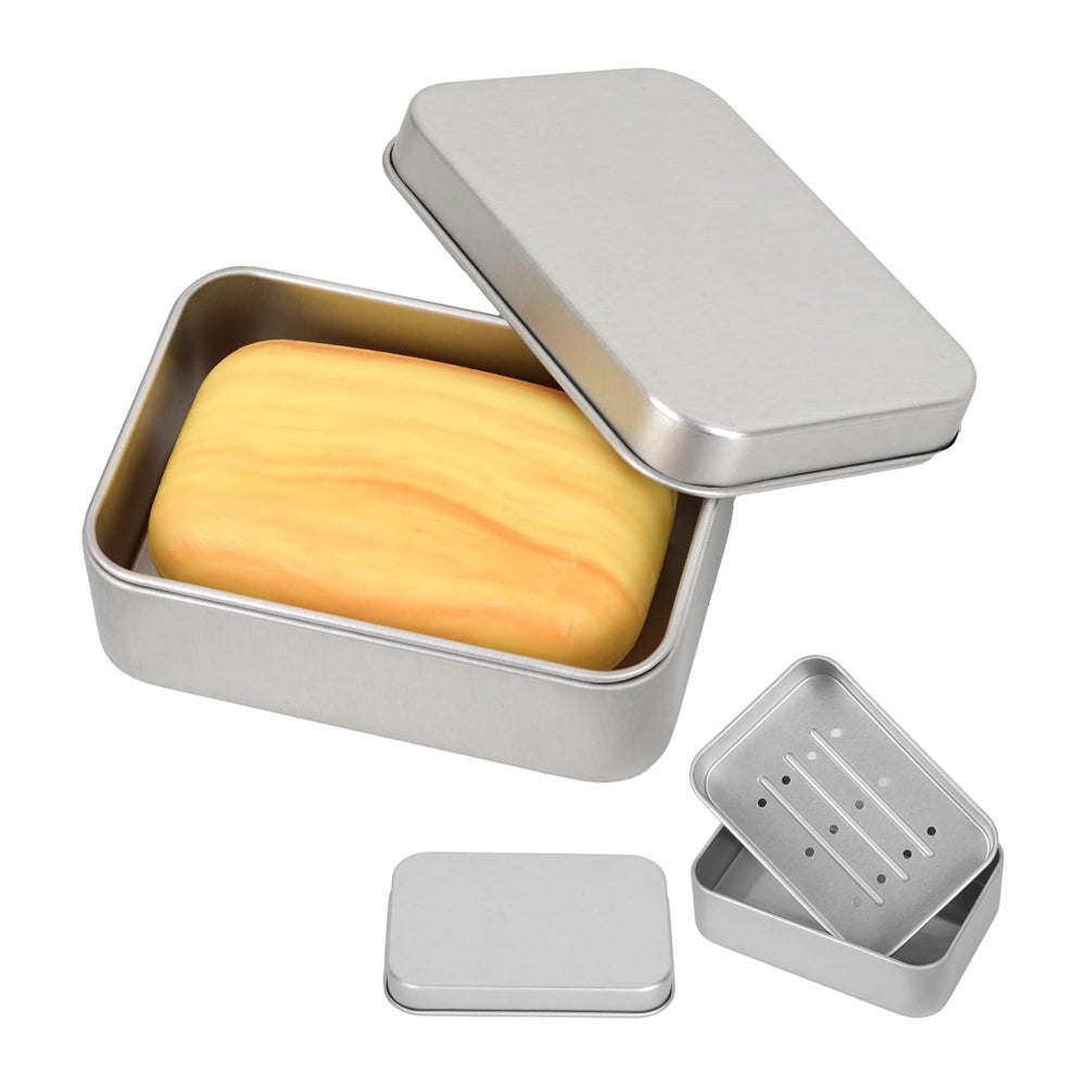 Rangement Savon Solide Shampoing Porte-Savon De Voyage En Aluminium – Boîte Étanche Avec Drain Et 3 Sacs Sisal | Pour Savon, Shampoing Solide | Maison, Rando, Sac De Sport