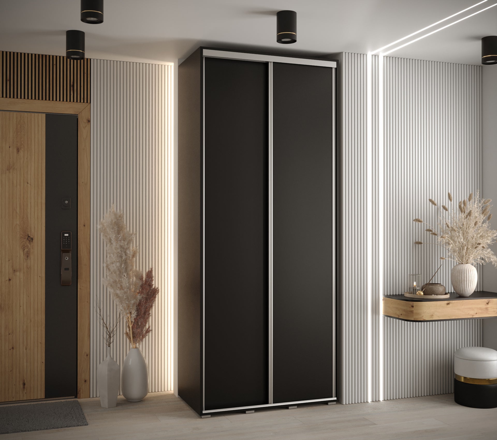 Szafa przesuwna wysoka Davos 1 120 x 45 x 235,2 cm czarny + czarny + u. srebrny - Abiks Meble - 2