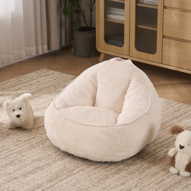 Pouf poire enfant forme ergonomique en velours côtelé beige