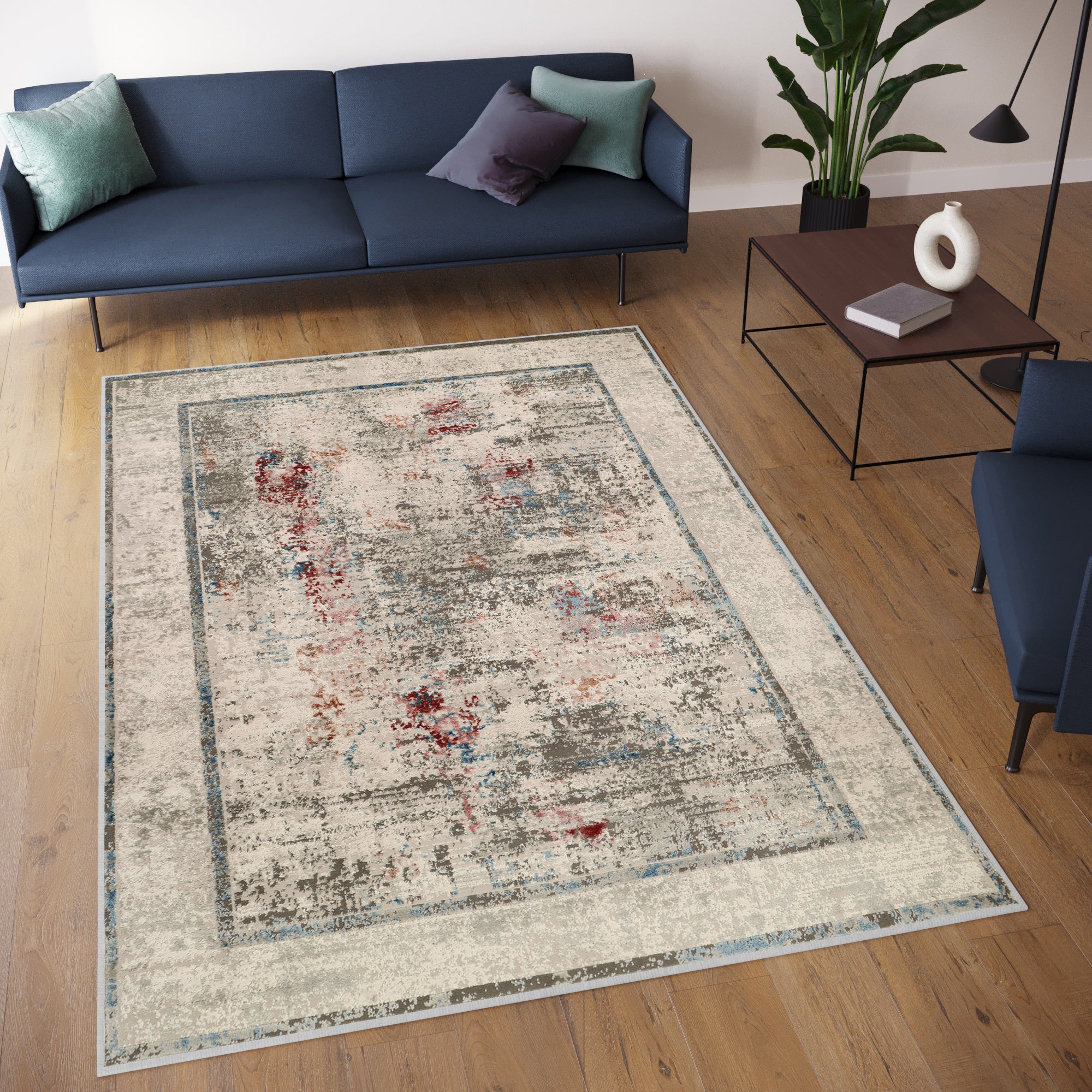 TAPISO Retro Tapis Poil Court Gris Bleu Brun Roux Moucheté Abstrait Salon Chambre OEKO-TEX Résistant 120 x 170 cm - 6