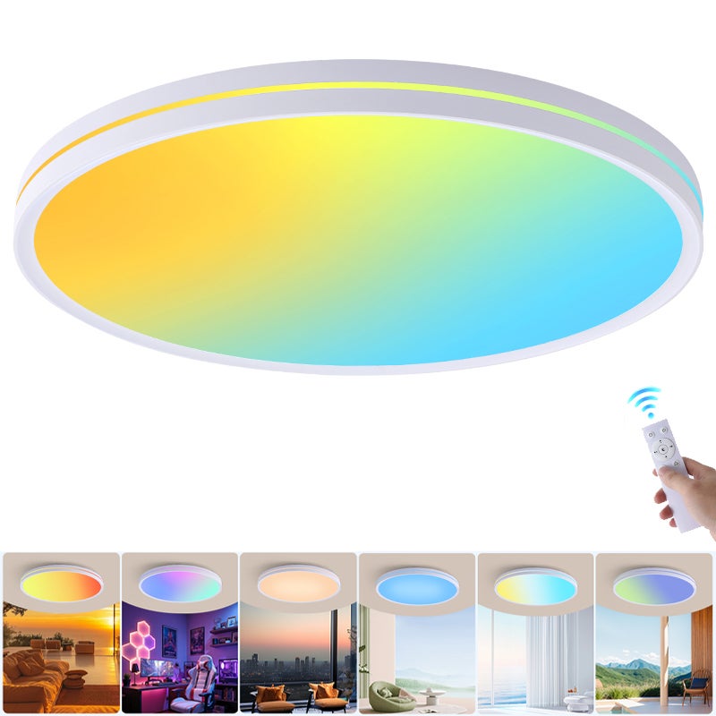 Ściemniana lampa sufitowa LED z pilotem, lampa sufitowa LED z pełnym spektrum światła, tęczowa lampa sufitowa RGB, zmienne kolory, φ37 cm