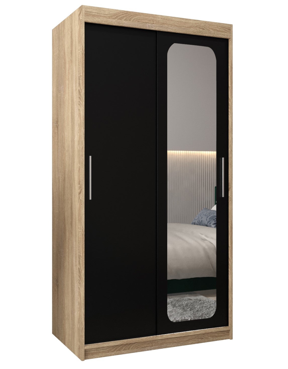 Szafa przesuwna garderoba PROMO T2 100 x 62 x 200 cm Sonoma + Czarny - Abiks Meble