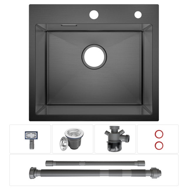 Cecipa max Evier Cuisine 1 Bac Évier Inox 1 Cuve avec Siphon et Trop-Plein Évier de Cuisine en Couleur Noir Anthracite 50×45×18.5CM,EU Modèle