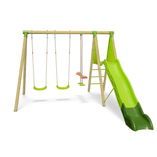 Station de jeux bois 2,30 m Topwood AZUKI VERT- 6 enfants