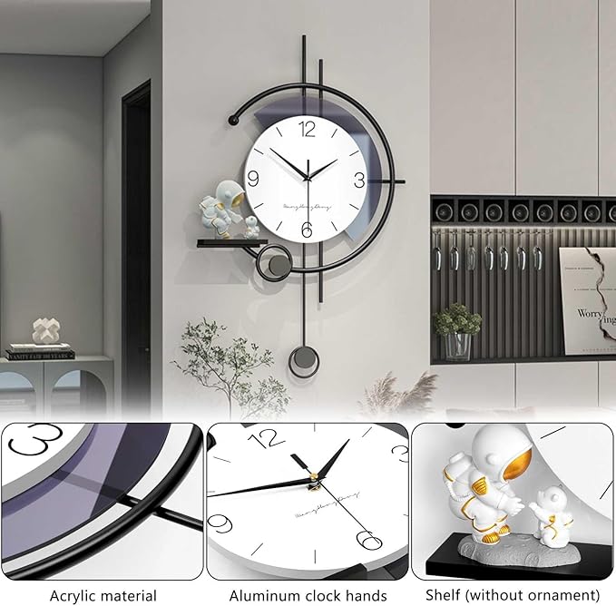 Reloj de pared minimalista moderno: decorativo silencioso sin tictac, estante art déco para sala, dormitorio, oficina o cocina. - 3