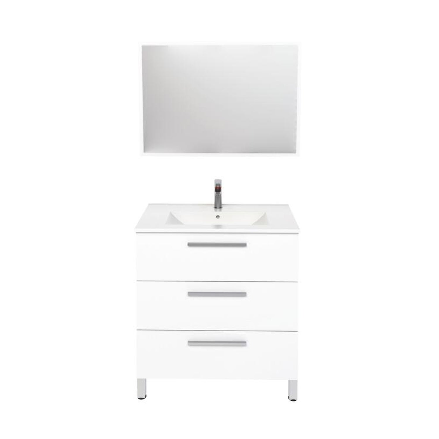 Ondée - Meuble à poser 80 cm blanc trois tiroirs plan céramique simple vasque - PALLAS Ayor - 2