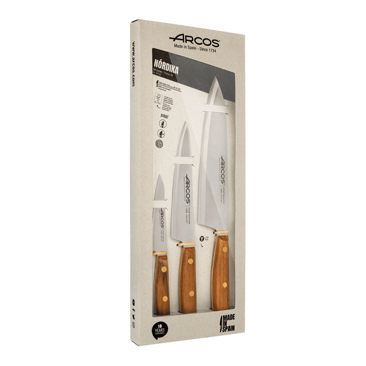 Arcos Hermanos Arcos Nórdika, Set De 3 Cuchillos De Cocina En Acero Inoxidable Nitrum. Mango De Ovengkol Carne Acero Inoxidable, Leroy Merlin