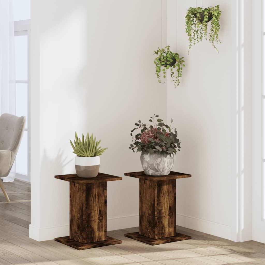 Supports pour plantes 2 pièces chêne fumé panneau de bois - 3