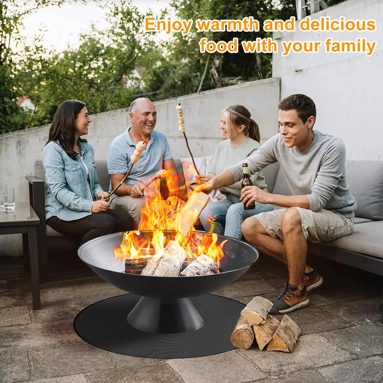 Tapis de foyer rond, résistant à la chaleur, pour cheminée, sol, barbecue, foyer, pelouse et camping, 90 cm - 2