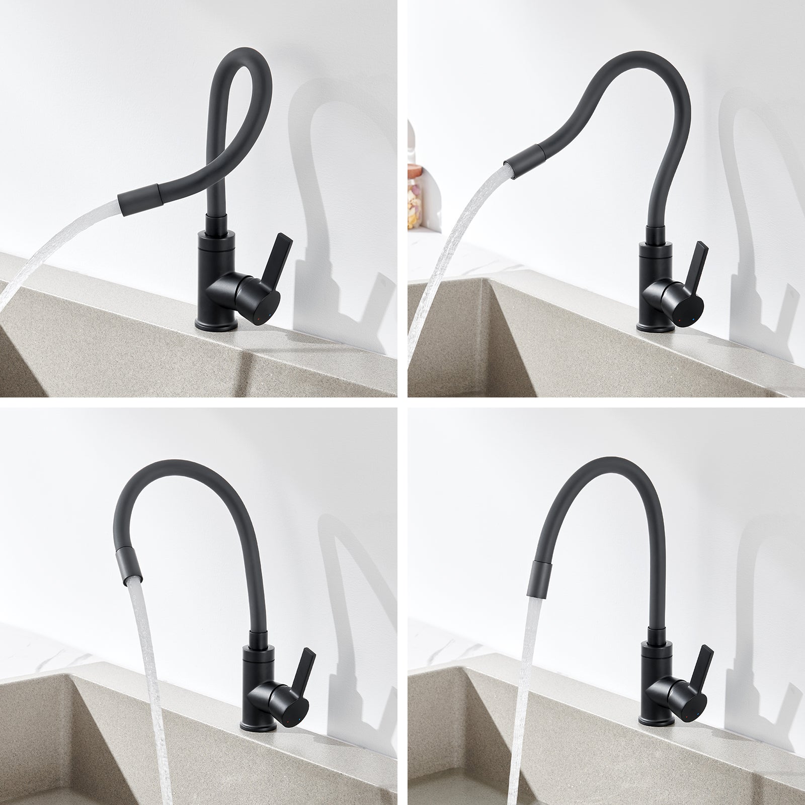 Auralum Max Grifo de cocina flexible negro, mezclador de cocina giratorio 360°, grifo de cocina de agua fría y caliente - 2