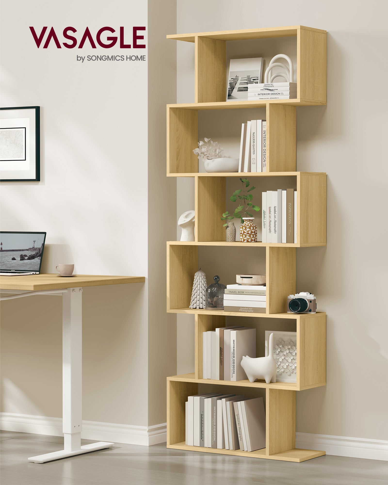 Étagère Bibliothèque Furinno Jaya 5 Niveaux - Réglable, Couleur Chêne Ambré - 24x62x180 Cm - Pour Bureau Ou Salon - 7
