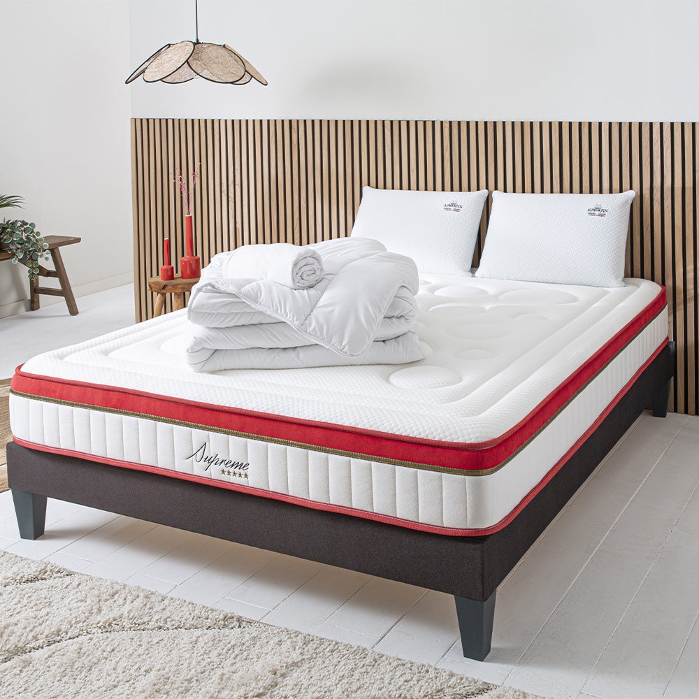 Matelas Suprême Mousse Haute densité Accueil Mémoire de forme+ sommier gris + accessoires - 140 x 200 cm - 2