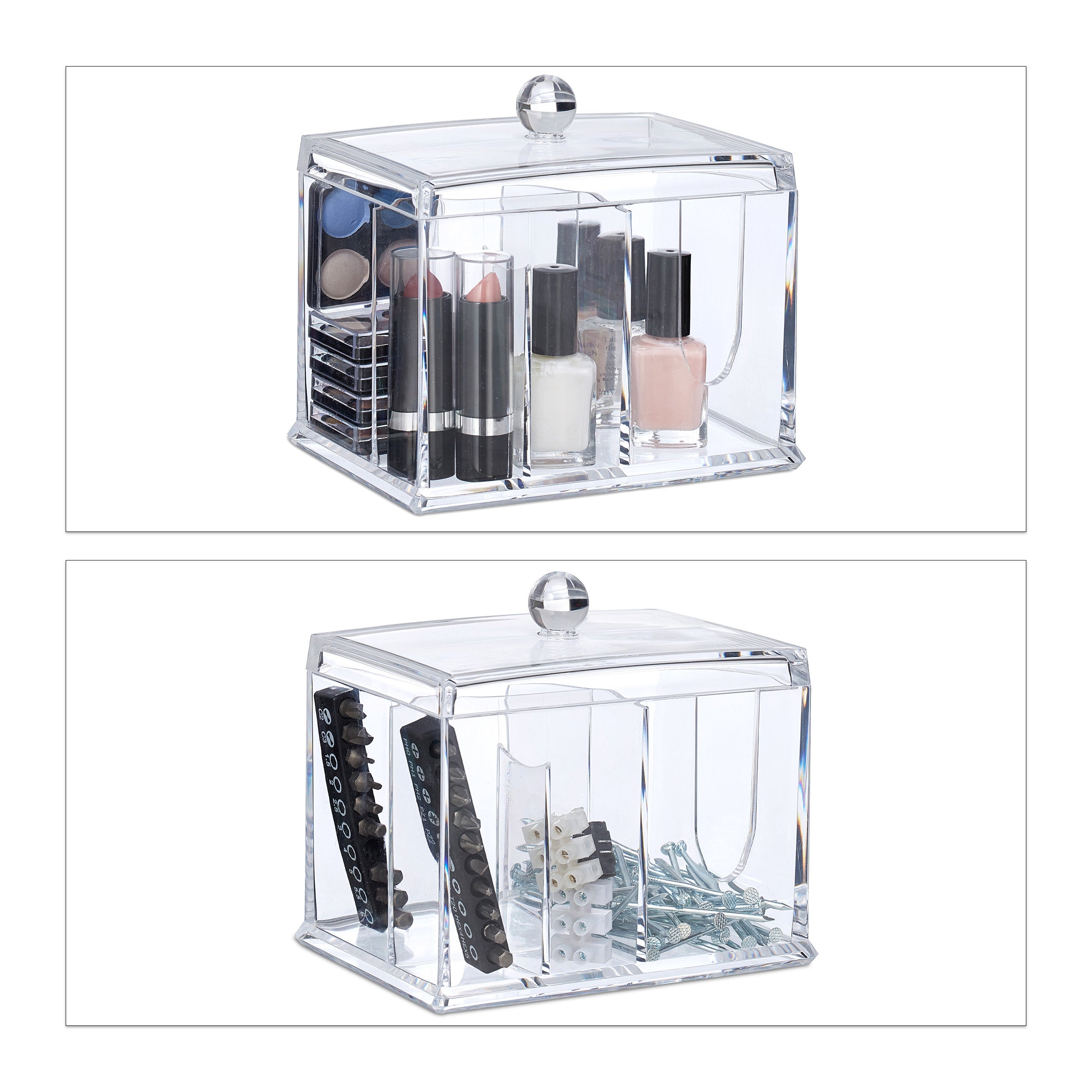 Boîte de rangement pour cotons-tiges en acrylique avec couvercle, grand distributeur, transparent, taille L, Relaxdays - 3