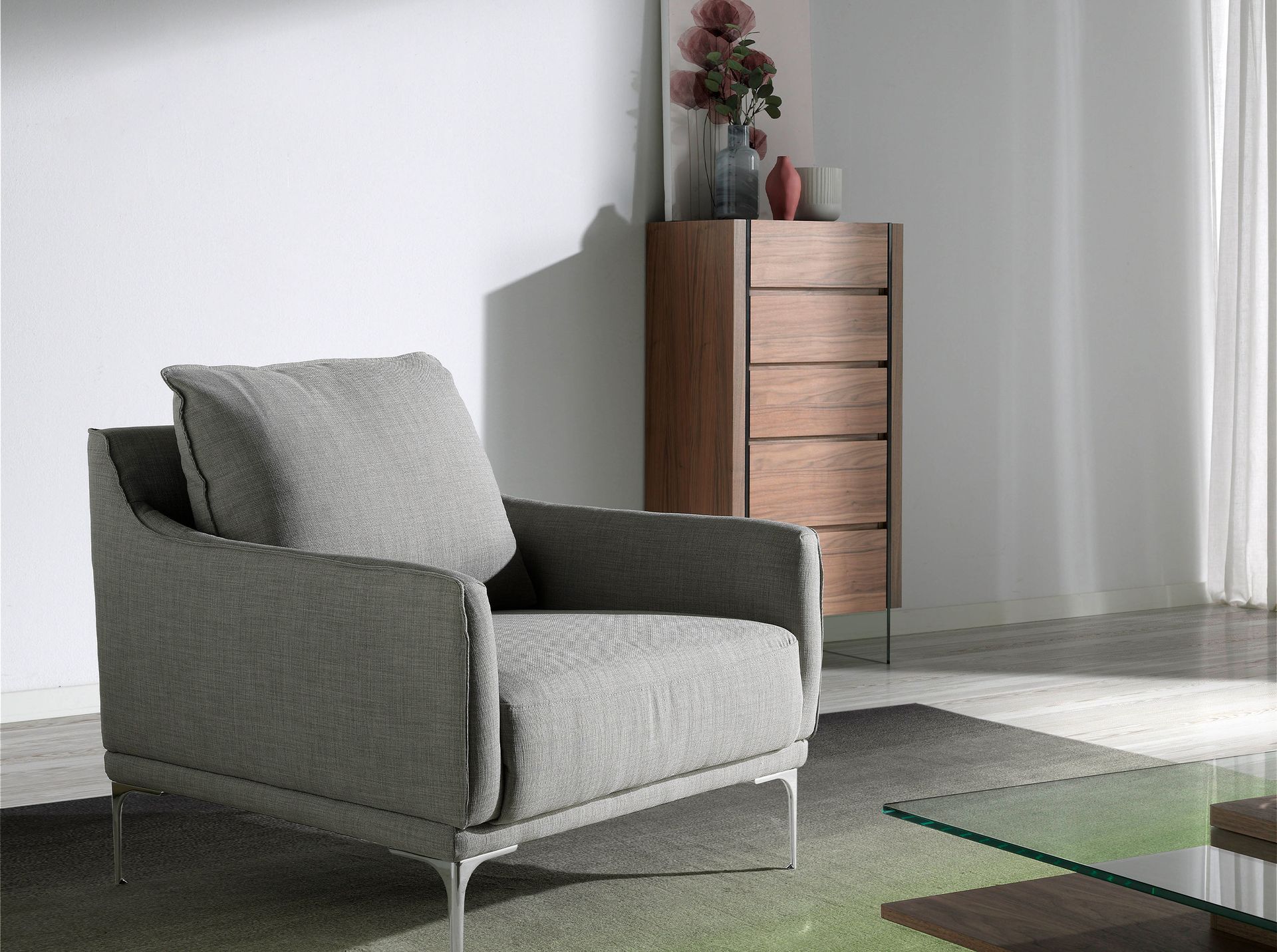 Commode en noyer avec plateau en verre effet marbre 120 x 45 x 80 - 6