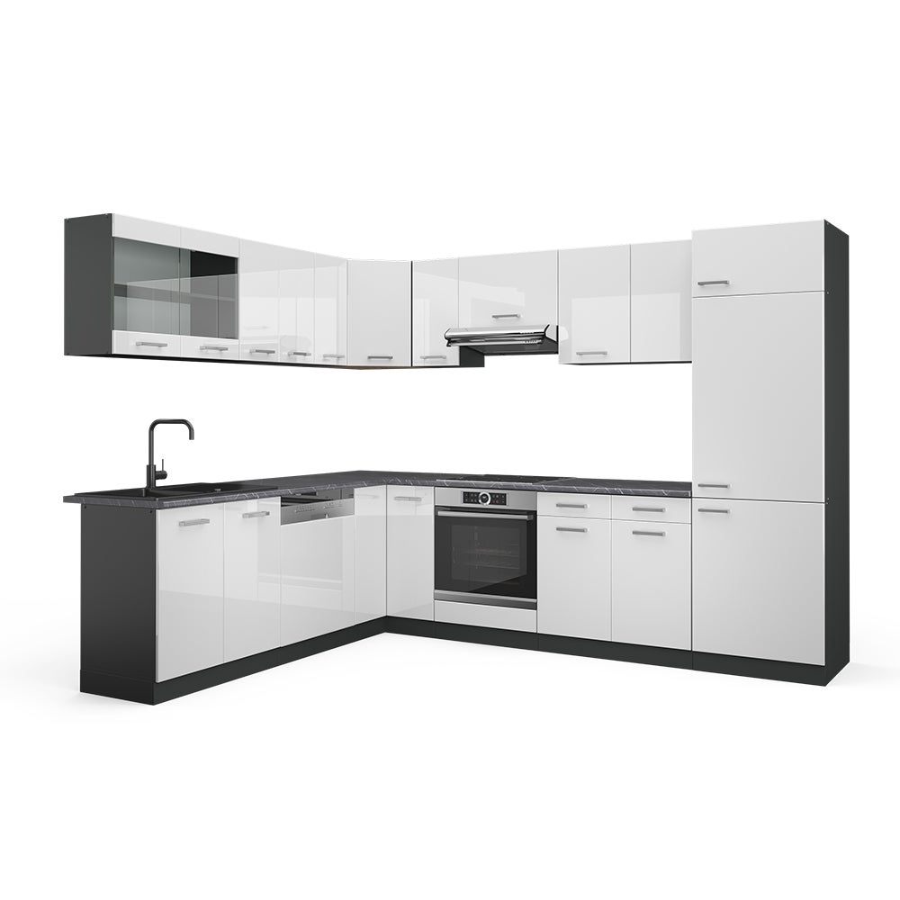 Vicco Kogoszczona kuchnia R-Line, Biały wysoki połysk/antracyt, 287 x 46 cm bez blatu roboczego
