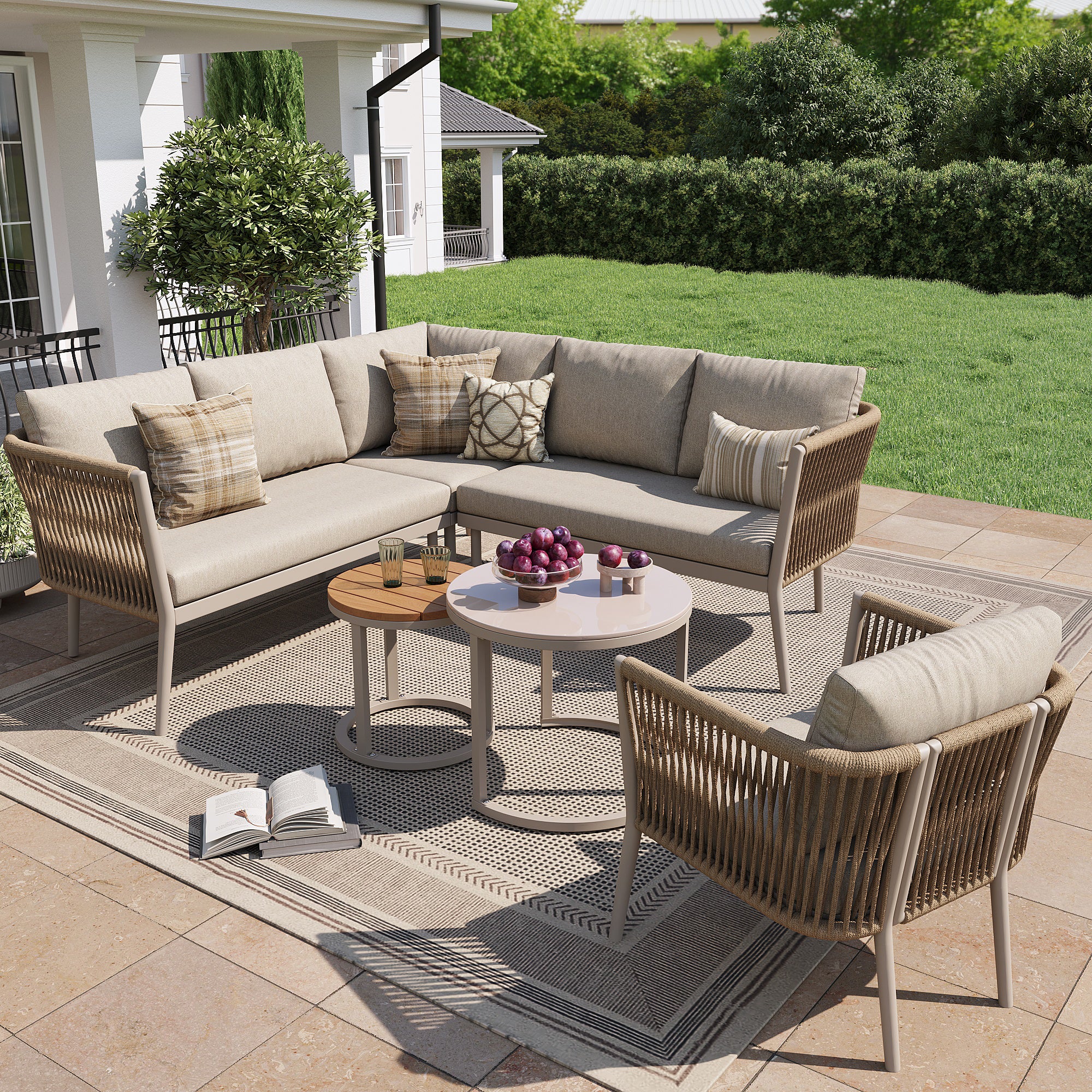 Salon bas de jardin en Métal Beige 6 personnes - 2