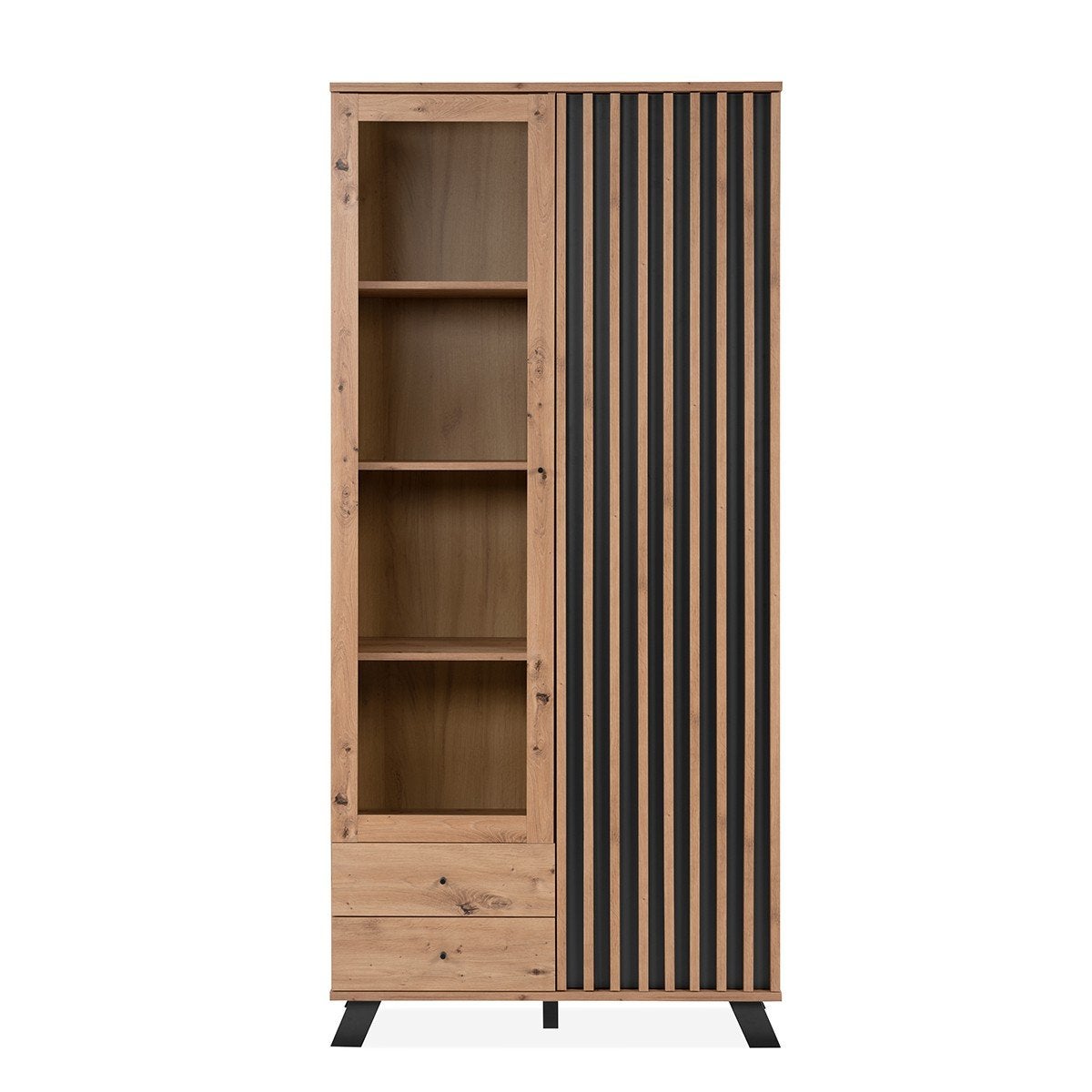 Credenza Lublin 2 Ante In Rovere Artigianale E Grigio Antracite - Larghezza 80 Cm, Design Moderno